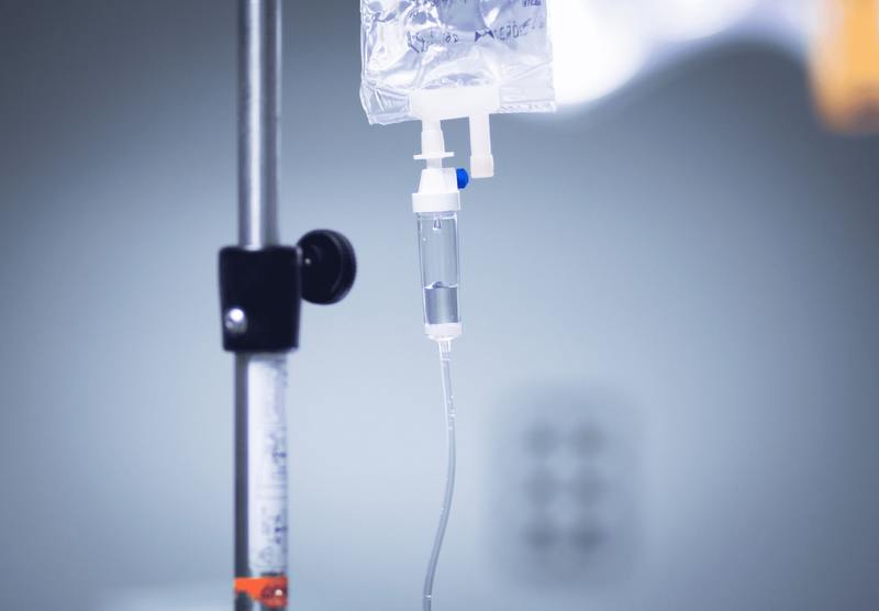 Close up image of IV infusion therapy bag